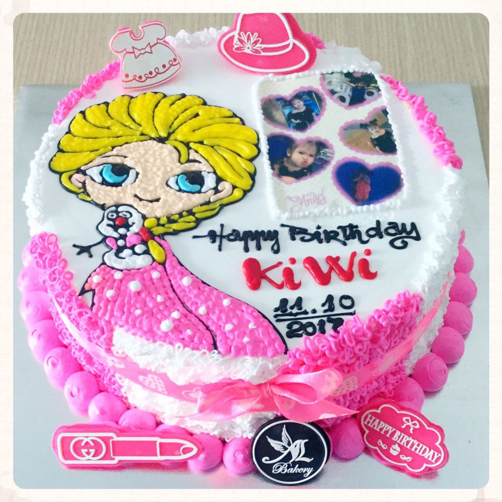 Bánh sinh nhật công chúa màu hồng in hình bé gái đáng yêu - Bánh ...