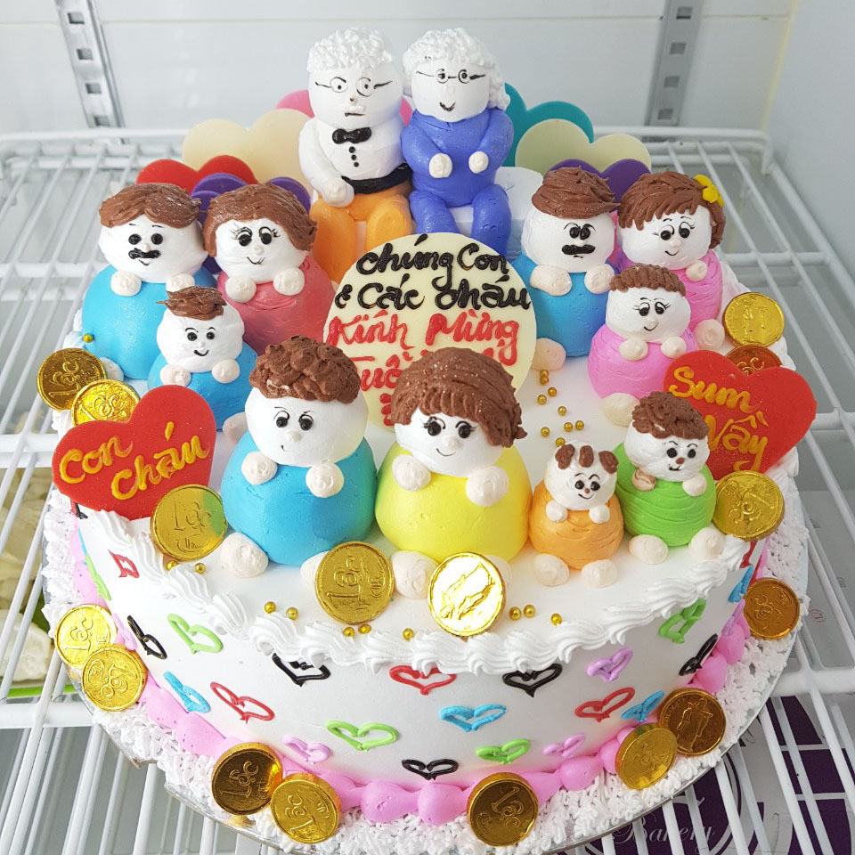 Bánh sinh nhật tròn tạo hình gia đình 3D ngộ nghĩnh tặng vợ yêu  Bánh Kem  Ngộ Nghĩnh