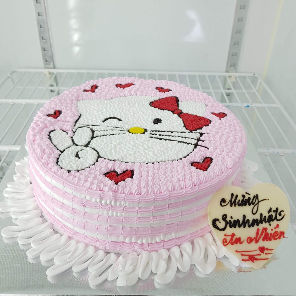 Bánh Kem Màu Hồng In Hình Khuôn Mặt Nàng Mèo Nơ Đỏ Dễ Thương - Bánh Thiên  Thần : Chuyên Nhận Đặt Bánh Sinh Nhật Theo Mẫu