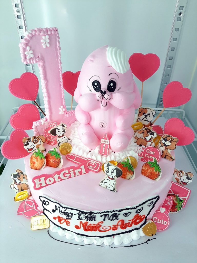 Bánh sinh nhật thôi nôi hình con mèo màu hồng cùng những sticker thú cưng dễ  thương tặng bé gái - Bánh Thiên Thần : Chuyên nhận đặt bánh sinh nhật theo  mẫu