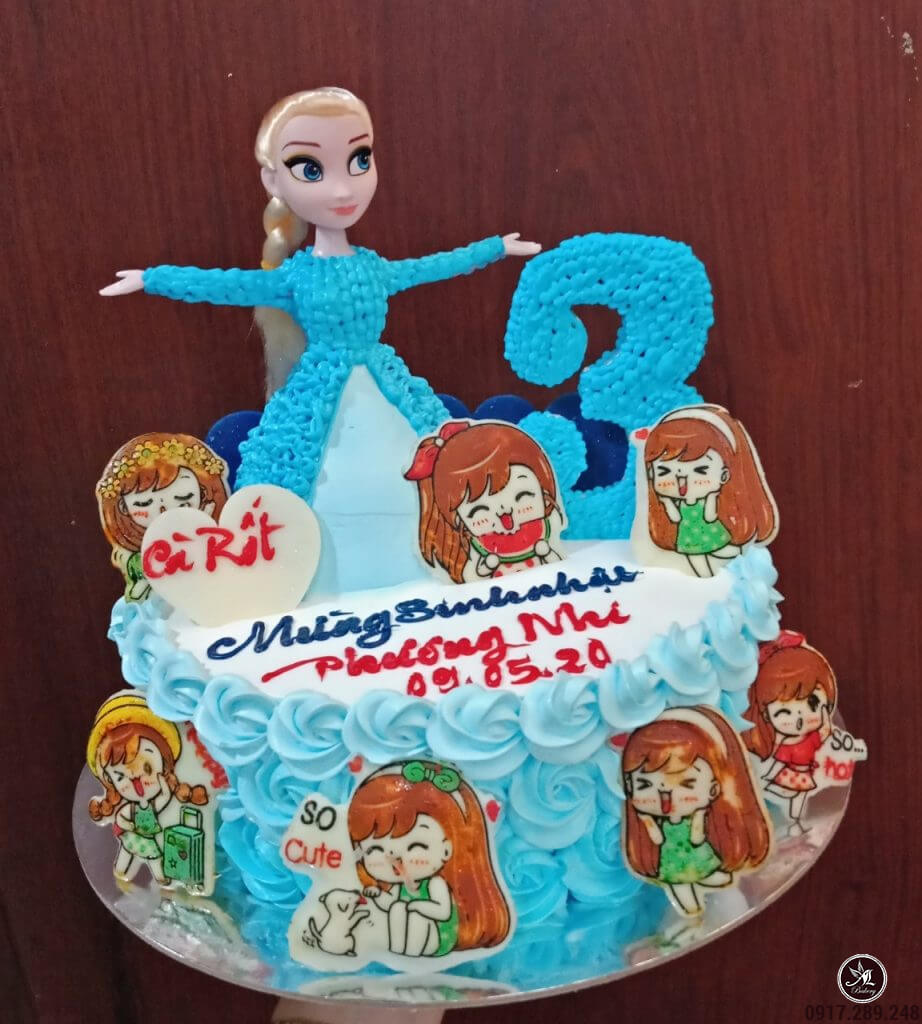 Bánh kem sinh nhật hình nàng Elsa xinh đẹp màu xanh và những sticker đáng  yêu - Bánh Thiên Thần : Chuyên nhận đặt bánh sinh nhật theo mẫu