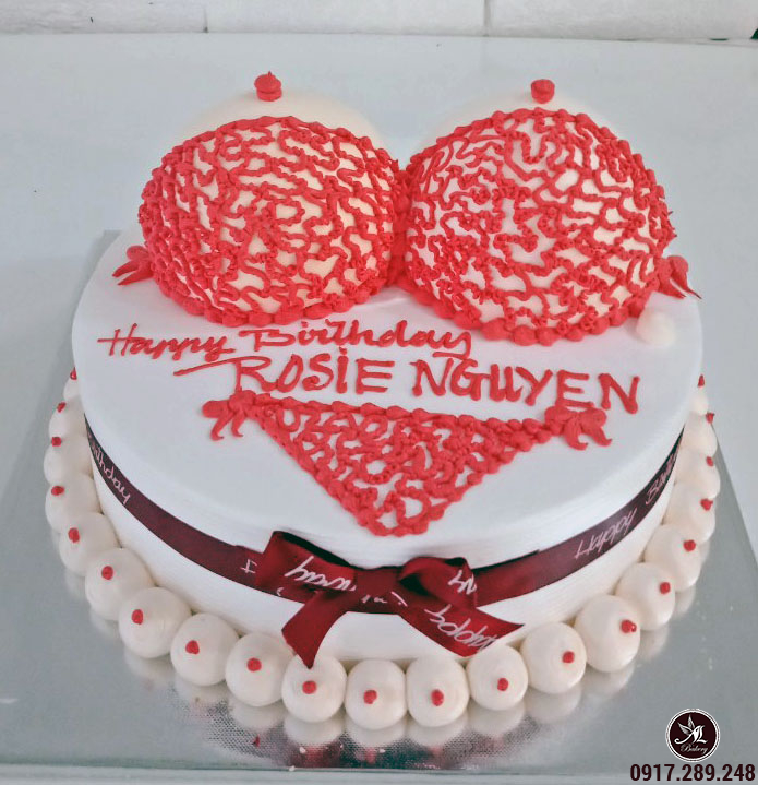 Bánh sinh nhật màu trắng nội y đỏ bựa tặng bạn thân - Bánh Thiên Thần : Chuyên nhận đặt bánh sinh nhật theo mẫu