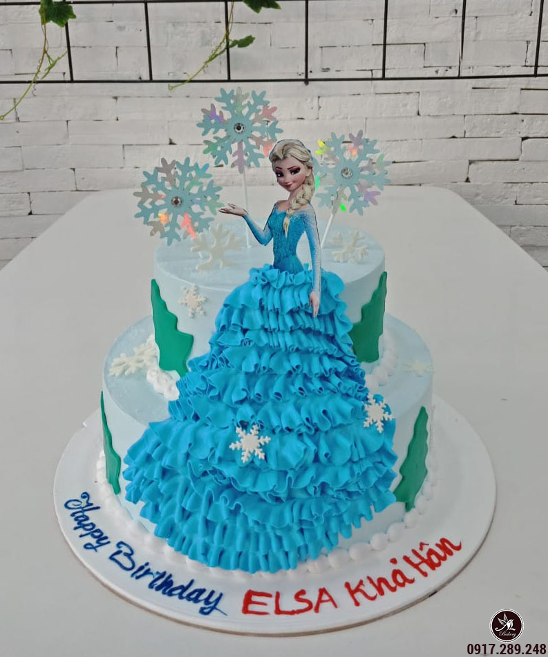Bánh sinh nhật tạo hình 3d công chúa elsa 2 tầng và bánh nhỏ hoành tráng   Bánh Kem Ngộ Nghĩnh