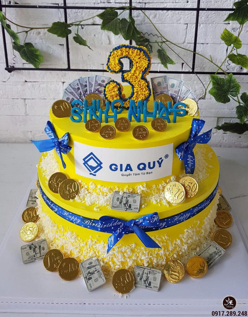 Bánh kem sinh nhật 3 tầng màu trắng và vàng đẹp mắt mừng sinh nhật 50 tuổi   Bánh Thiên Thần  Chuyên nhận đặt bánh sinh nhật theo mẫu