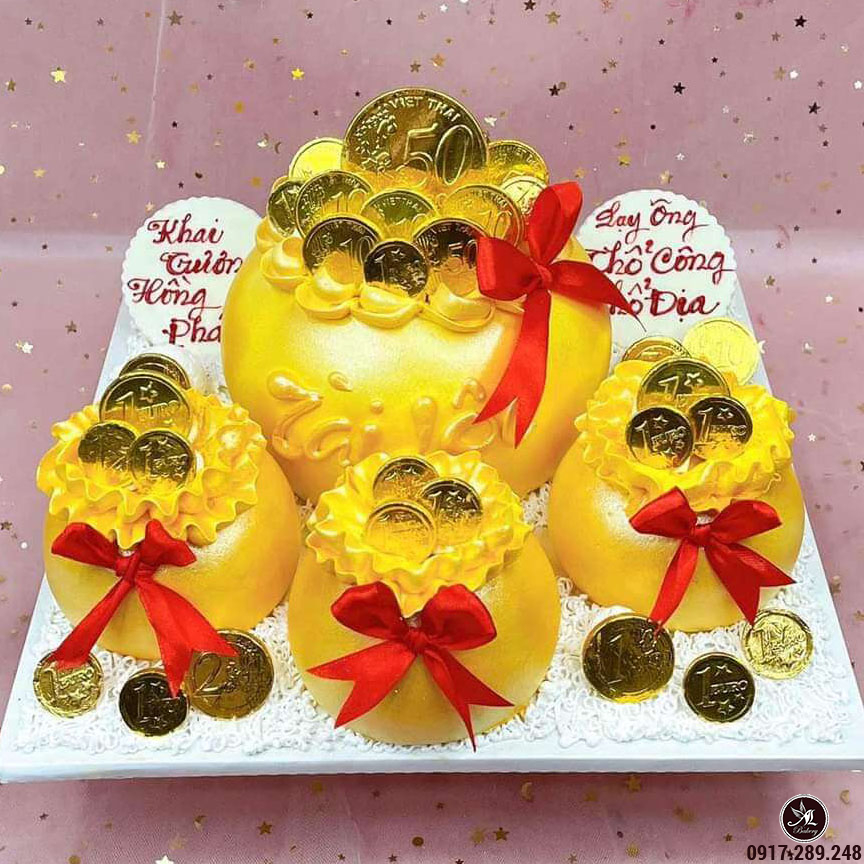 Bánh kem hình những hũ vàng tài lộc màu đỏ mừng khai trương hồng phát - Bánh  Thiên Thần : Chuyên nhận đặt bánh sinh nhật theo mẫu